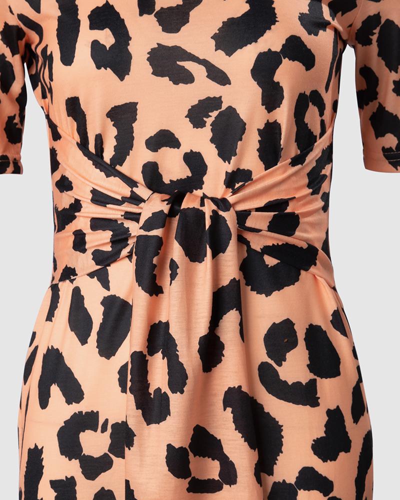 Leopard Print Slit Tied Detail Casual Dress