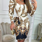 Baroque Print Gigot Sleeve Bodycon Dress