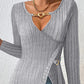 Chain Decor Slit Keyhole Neck Top