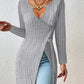 Chain Decor Slit Keyhole Neck Top