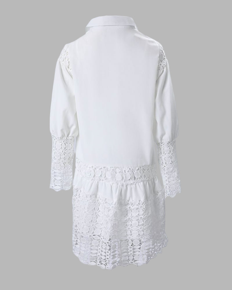 Guipure Lace Patch Shirt Dress With Cami Dress