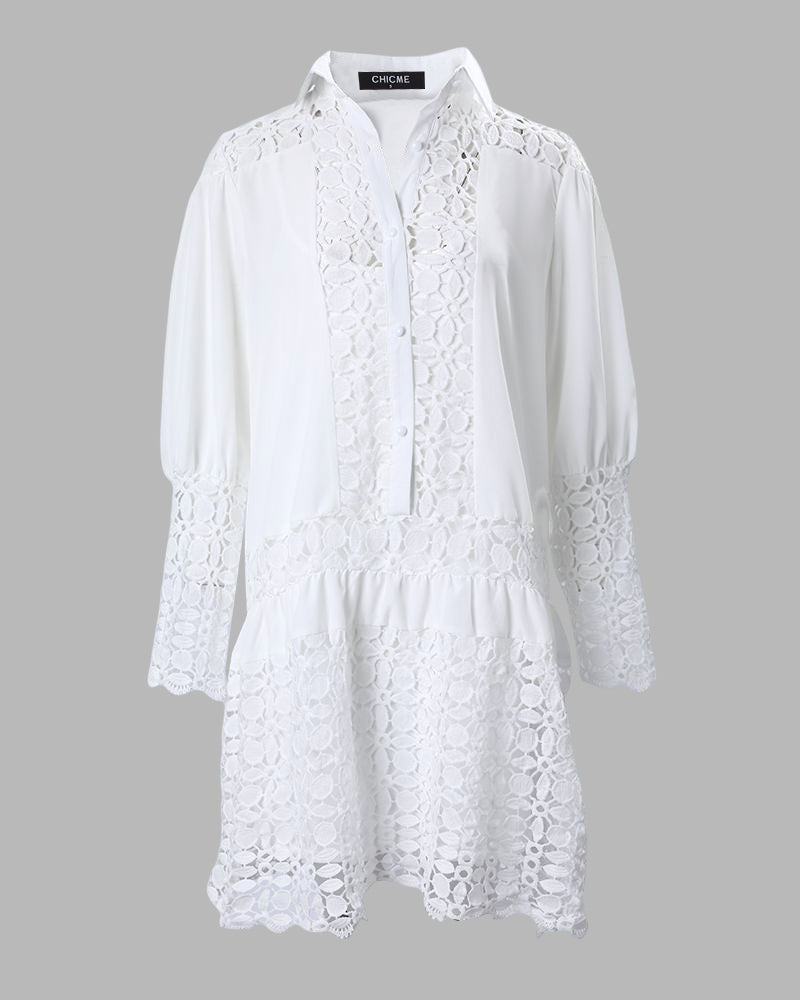 Guipure Lace Patch Shirt Dress With Cami Dress