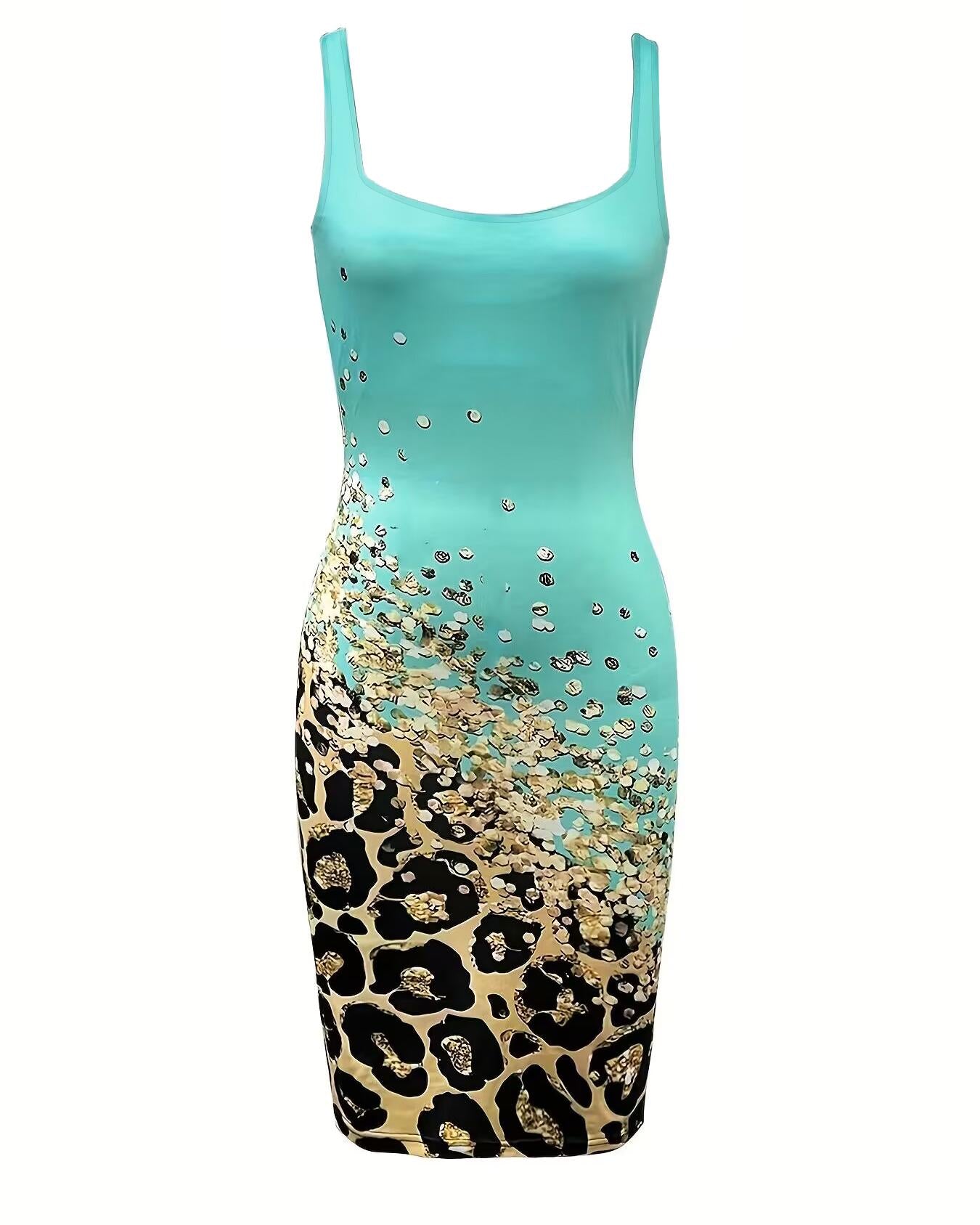 Contrast Leopard U Neck Sleeveless Bodycon Dress