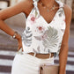 Tropical Print Knotted Detail V Neck Tank Top