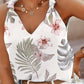 Tropical Print Knotted Detail V Neck Tank Top