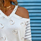 Cold Shoulder Heart Print Long Sleeve Top