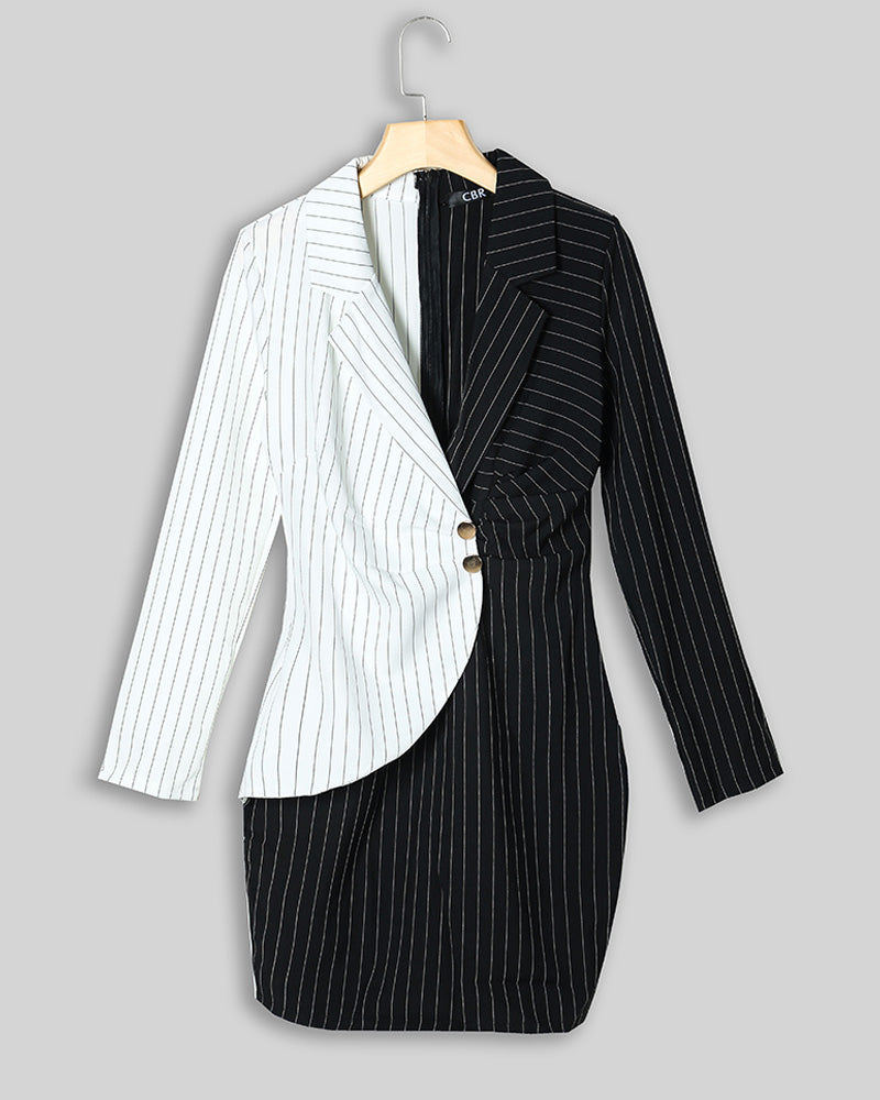 Contrast Color Striped Insert Blazer Dress