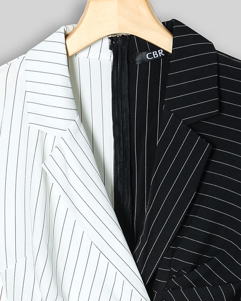 Contrast Color Striped Insert Blazer Dress