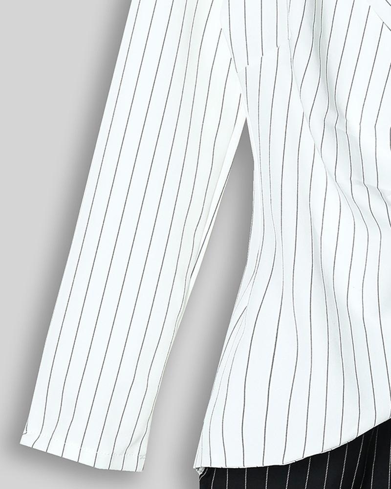 Contrast Color Striped Insert Blazer Dress