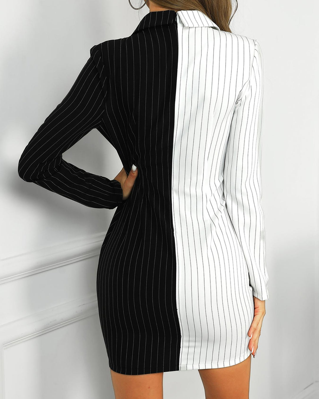 Contrast Color Striped Insert Blazer Dress