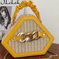 Trendy Chain Decor Top Handle Straw Geometrical Crossbody Bag