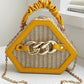 Trendy Chain Decor Top Handle Straw Geometrical Crossbody Bag