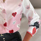 Colorblock Heart Letter Print Buttoned Top