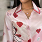 Colorblock Heart Letter Print Buttoned Top