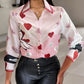 Colorblock Heart Letter Print Buttoned Top