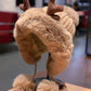 1pc Christmas Antlers Pom Pom Decor Fuzzy Trim Fleece Lined Hat