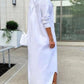 Long Sleeve Buttoned Slit Shirt Dress