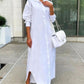 Long Sleeve Buttoned Slit Shirt Dress