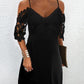 Contrast Lace Cold Shoulder Casual Dress