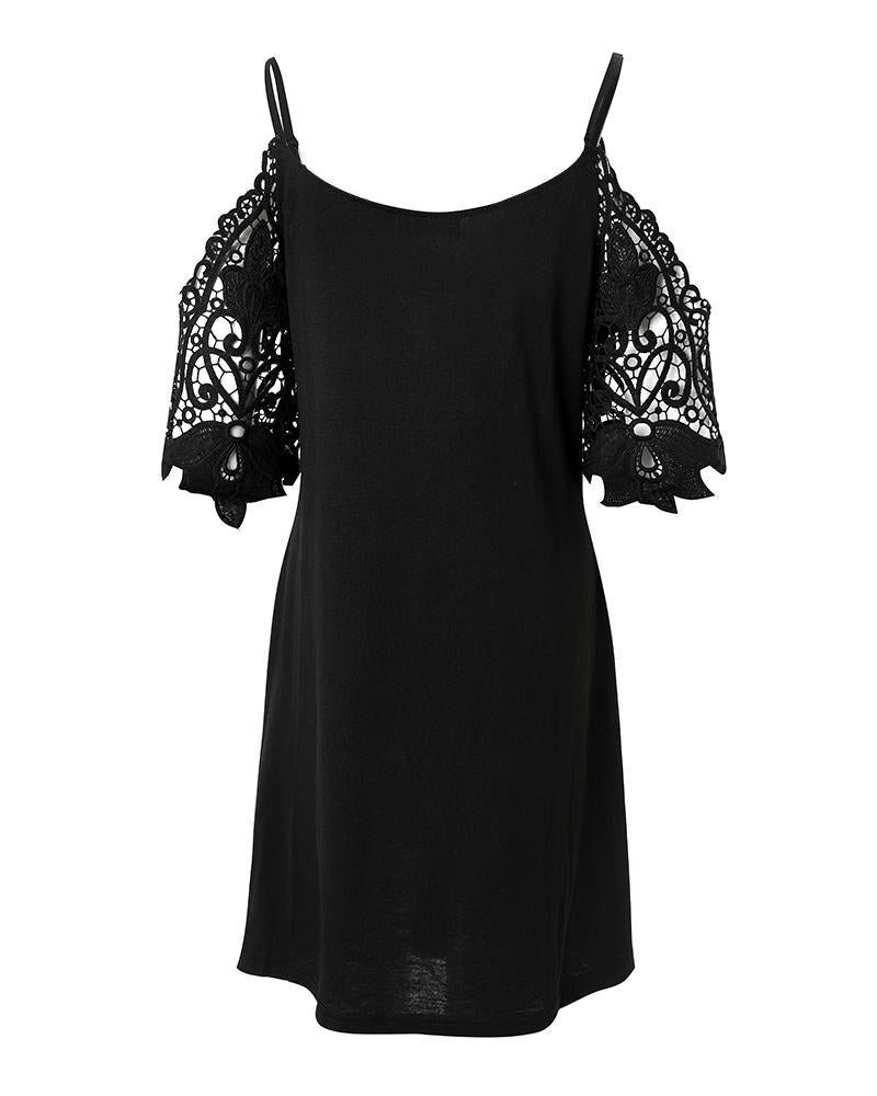 Contrast Lace Cold Shoulder Casual Dress