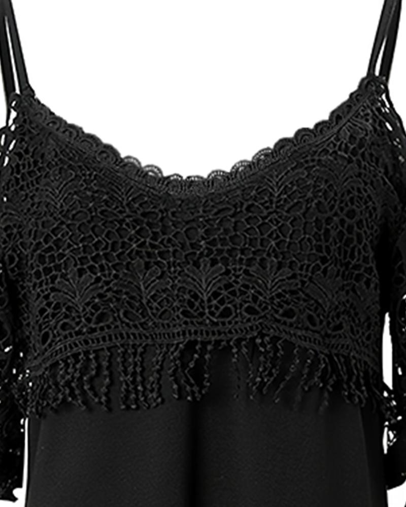 Contrast Lace Cold Shoulder Casual Dress