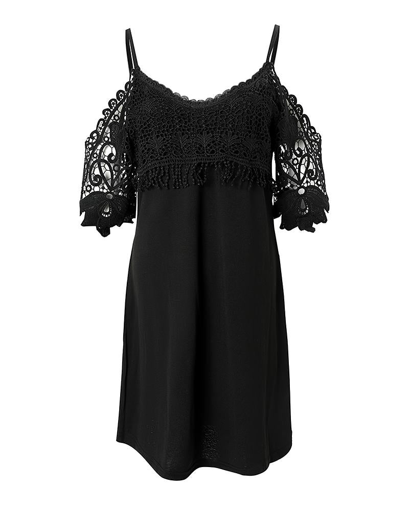 Contrast Lace Cold Shoulder Casual Dress