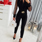 Sheer Mesh Patch Shawl Collar Jumpsuit