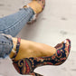 Ethnic Print Peep Toe Ankle Strap Thin Heeled Sandals