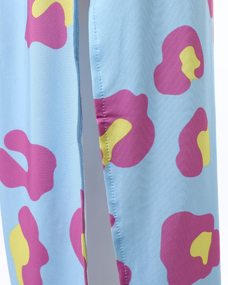 Pink Leopard Print Tied Detail Slit Casual Dress
