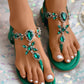 Gem Stone Toe Post Ankle Strap Sandals
