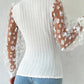 Floral Pattern Sheer Mesh Cable Textured Top