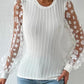 Floral Pattern Sheer Mesh Cable Textured Top