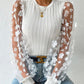 Floral Pattern Sheer Mesh Cable Textured Top