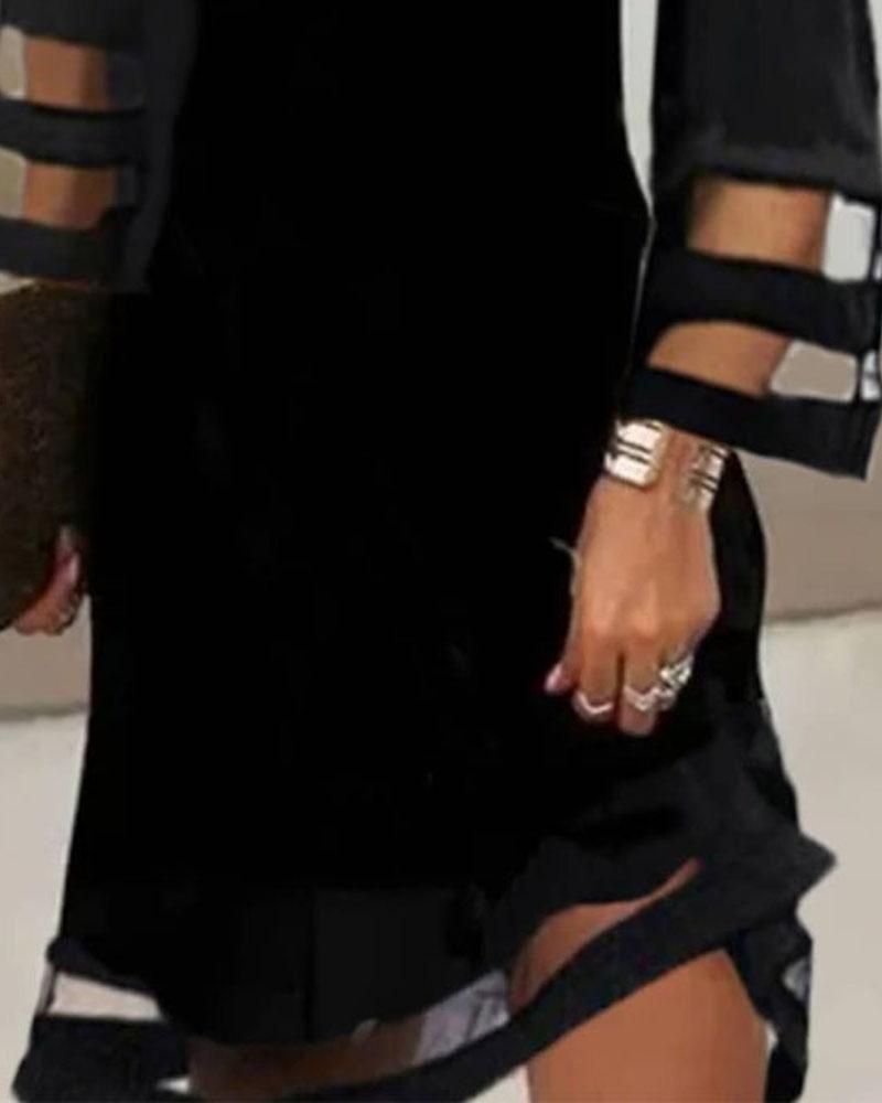 Contrast Mesh Cold Shoulder Casual Dress