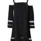 Contrast Mesh Cold Shoulder Casual Dress