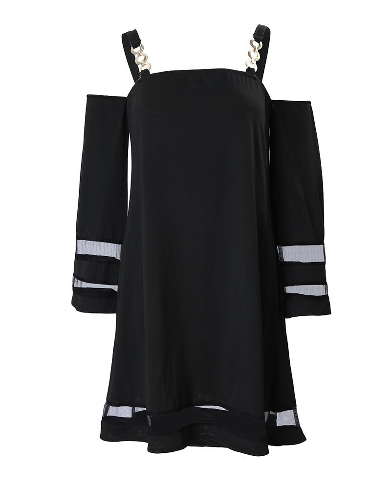 Contrast Mesh Cold Shoulder Casual Dress