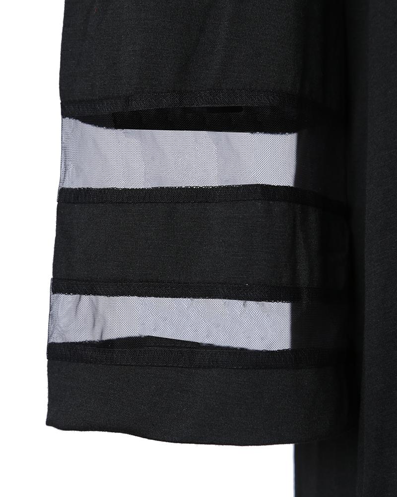 Contrast Mesh Cold Shoulder Casual Dress