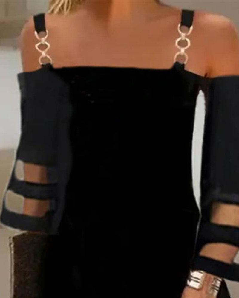 Contrast Mesh Cold Shoulder Casual Dress