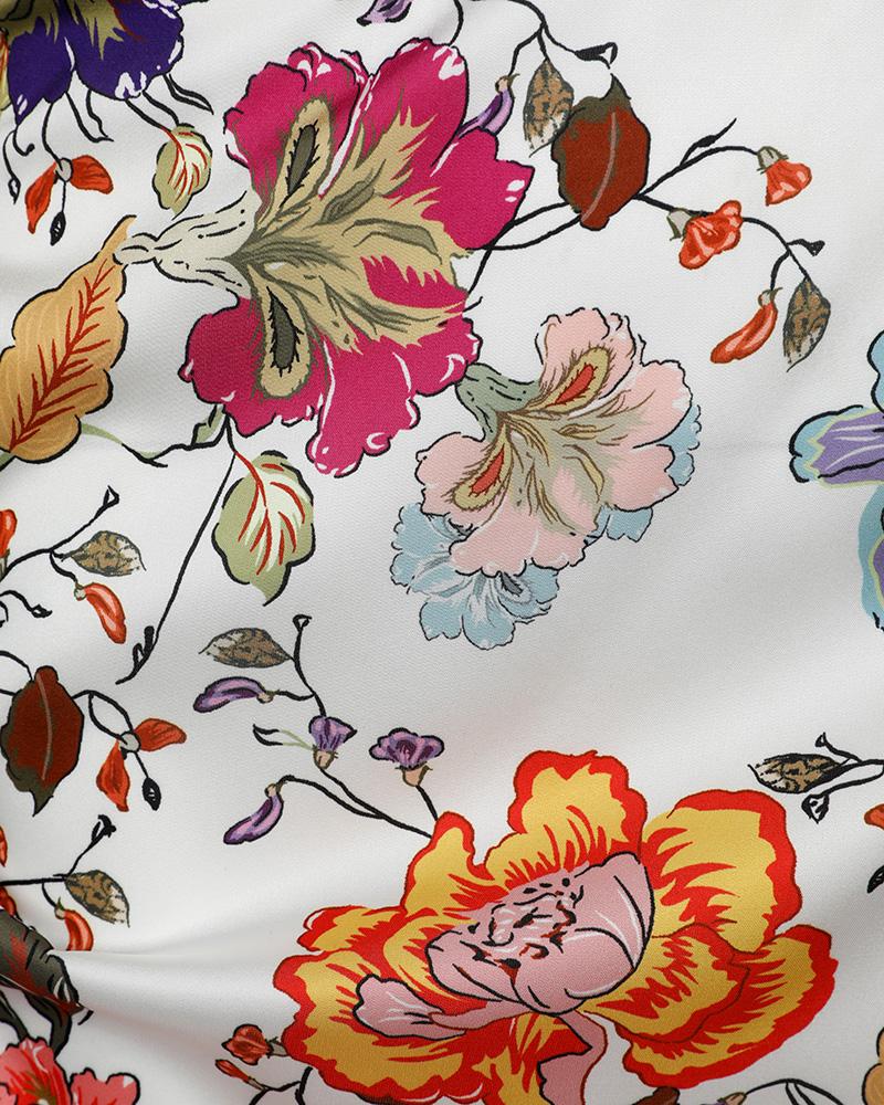 Puff Lantern Sleeve Floral Print Cutout One Shoulder Dress