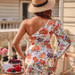 Puff Lantern Sleeve Floral Print Cutout One Shoulder Dress