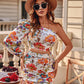 Puff Lantern Sleeve Floral Print Cutout One Shoulder Dress
