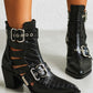 Eyelet Buckled Cutout Chunky Boots