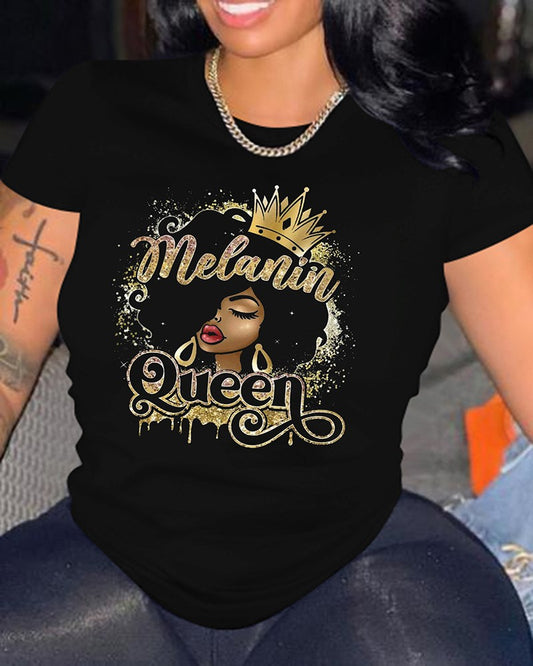 Figure Letter Print Short Sleeve Casual T shirt