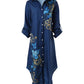 Butterfly Print Long Sleeve Buttoned Shirt Dress