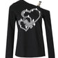 Studded Heart Pattern Cold Shoulder Top