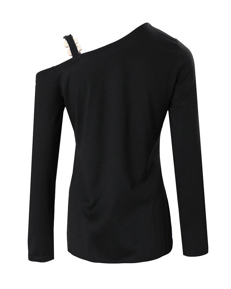 Studded Heart Pattern Cold Shoulder Top