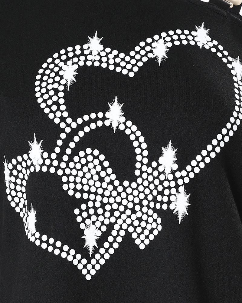 Studded Heart Pattern Cold Shoulder Top