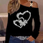 Studded Heart Pattern Cold Shoulder Top