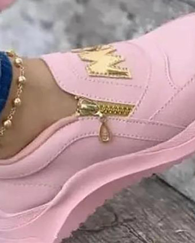 Letter Pattern Zipper Design Sneakers