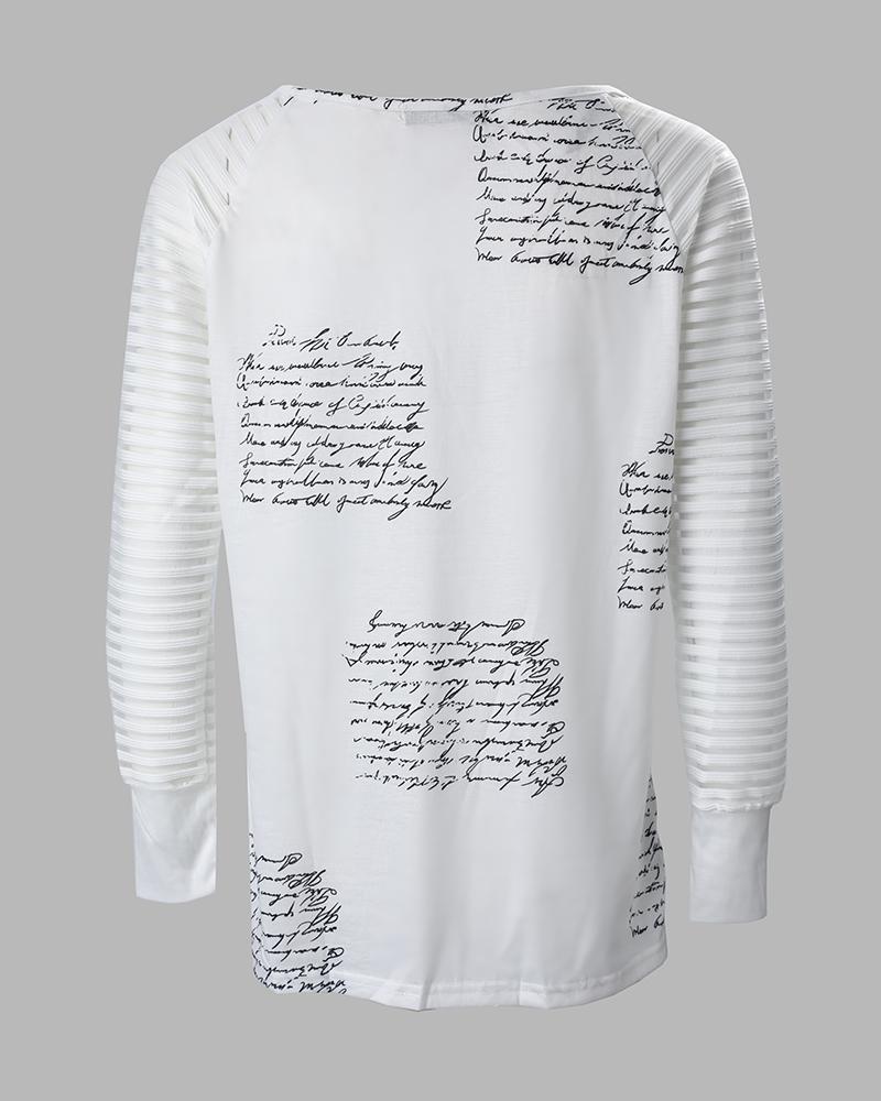 Letter Print Zipper Design V Neck Top